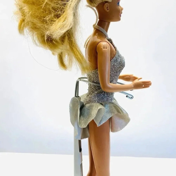 MATTEL BARBIE Doll Silver Dress 12" Tall Blonde Hair Blue Eyes Used - Picture 9 of 12